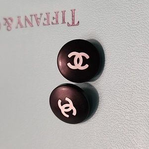 Chanel Set of 2 Black Plastic Buttons w White CC